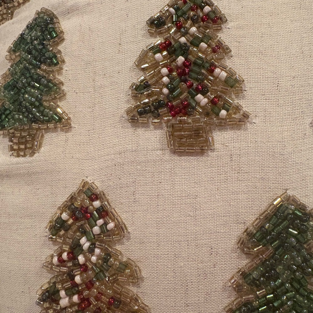 Two Festive Holiday beaded Pillows Snowflake and Tree Designs - Picture 7 of 11